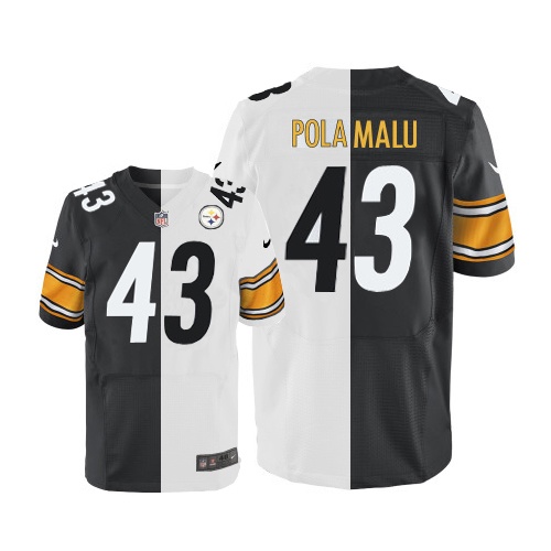 Men's Elite Troy Polamalu Nike Jersey Black/White - #43 Split Fashion NFL Pittsburgh Steelers